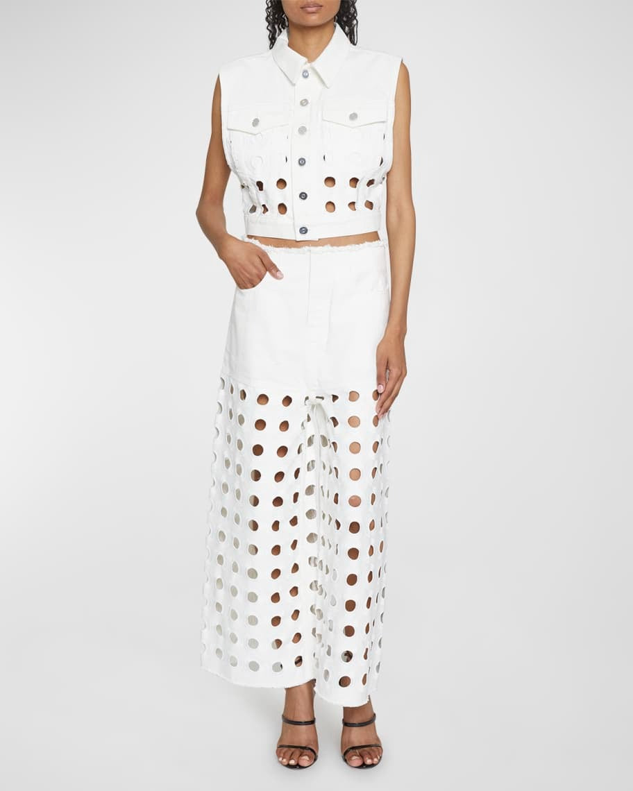 Jacket with circular embroidery - White