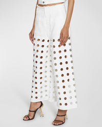 Pantalon taille basse en denim brodé - Blanc