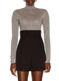 Pull à manches longues à col roulé en cachemire - Gris chiné