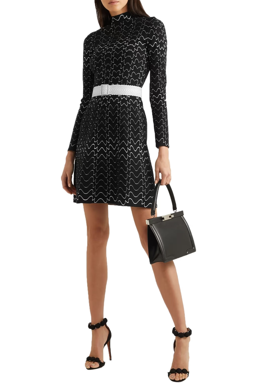 Filigree long sleeve tunic in wool - Black & White