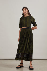 Pantalon large plissé - Noir & Vert