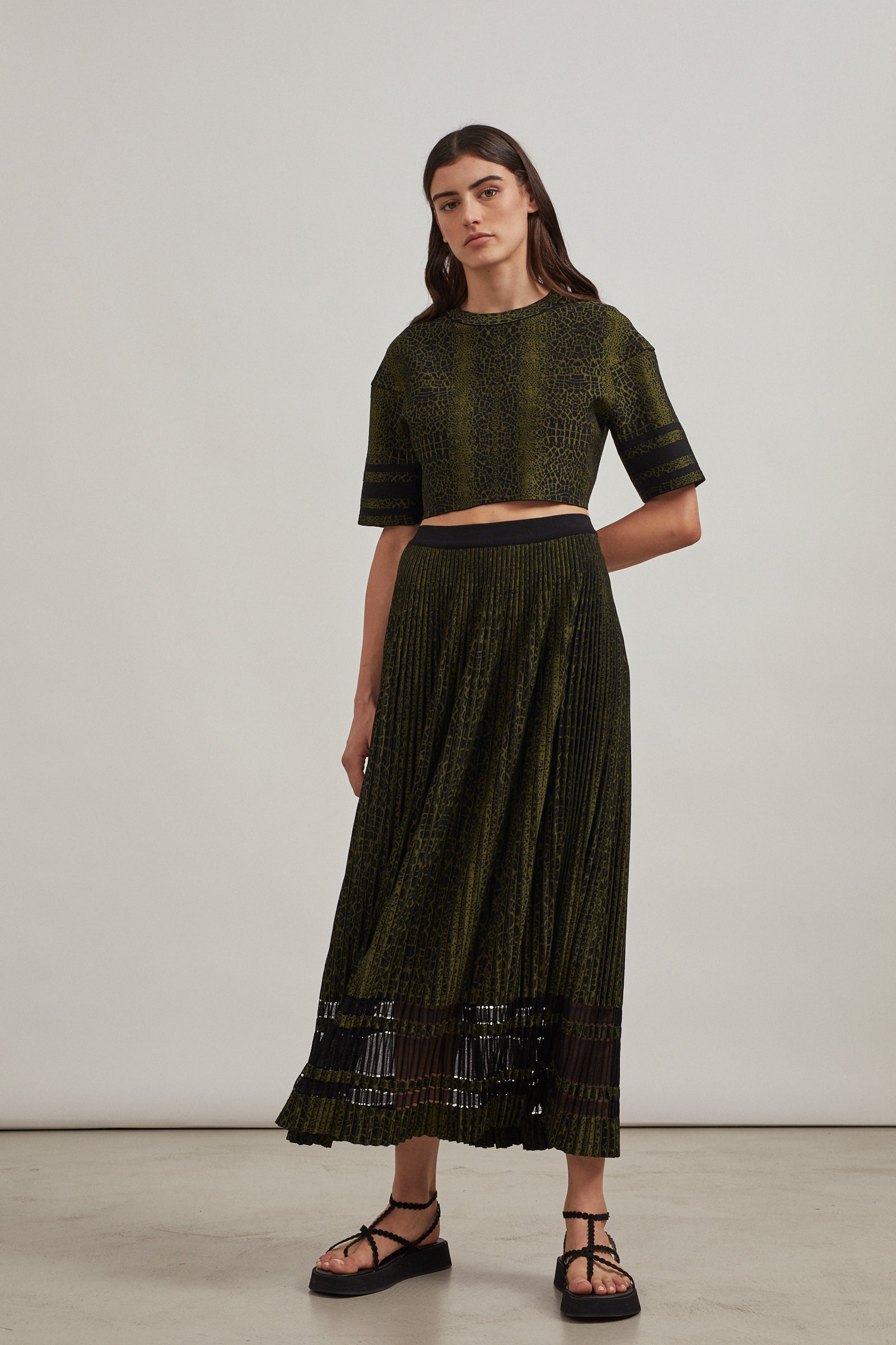 Pantalon large plissé - Noir & Vert