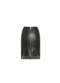 Jupe cloutée à coupe droite plongée en cuir - Noir
