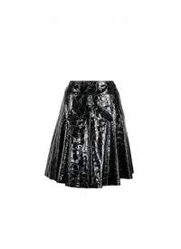 Alligator print short skirt in leather - Black