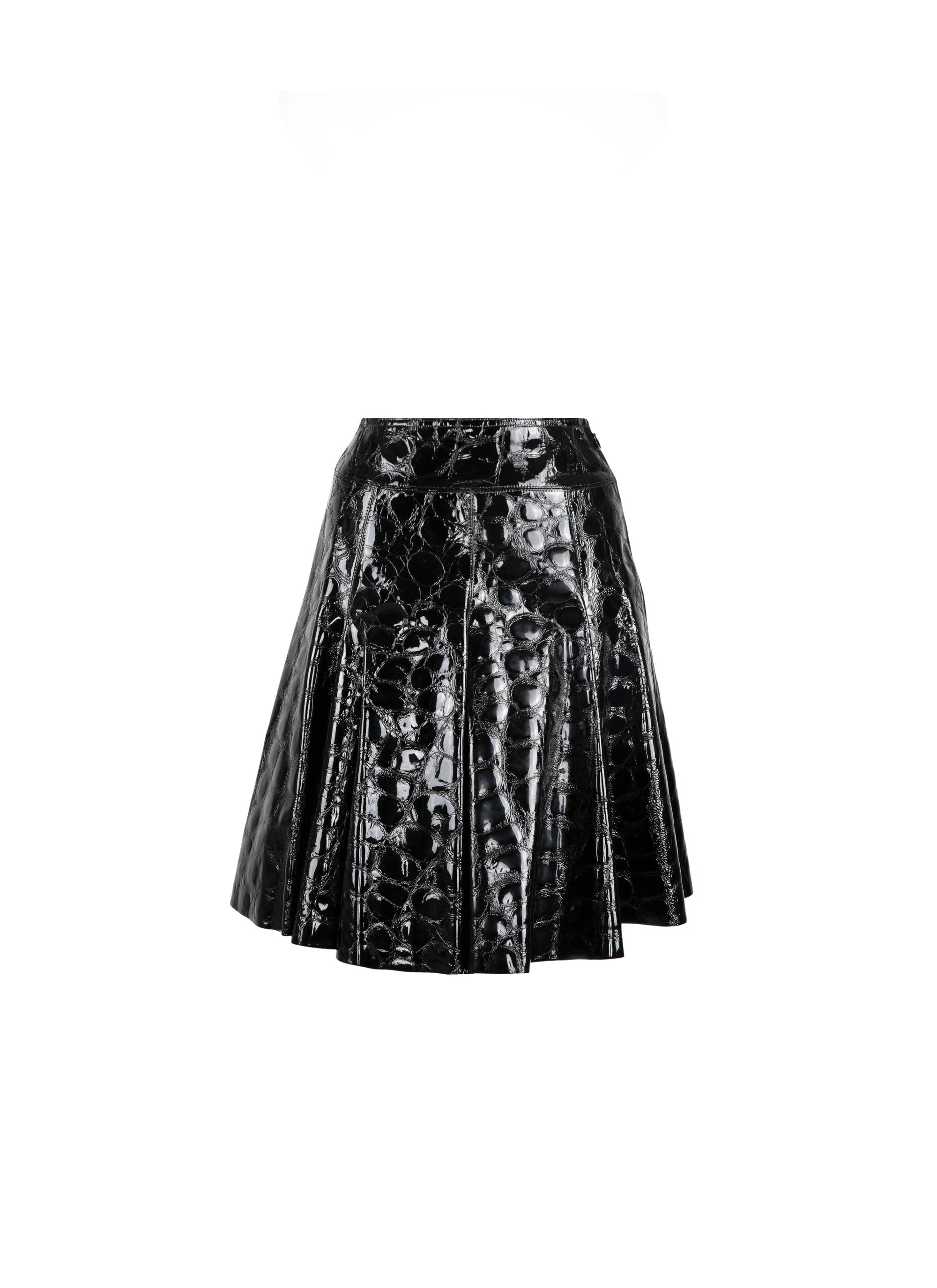 Alligator print short skirt in leather - Black