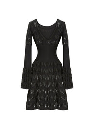 Belize long sleeve knitted dress - Black
