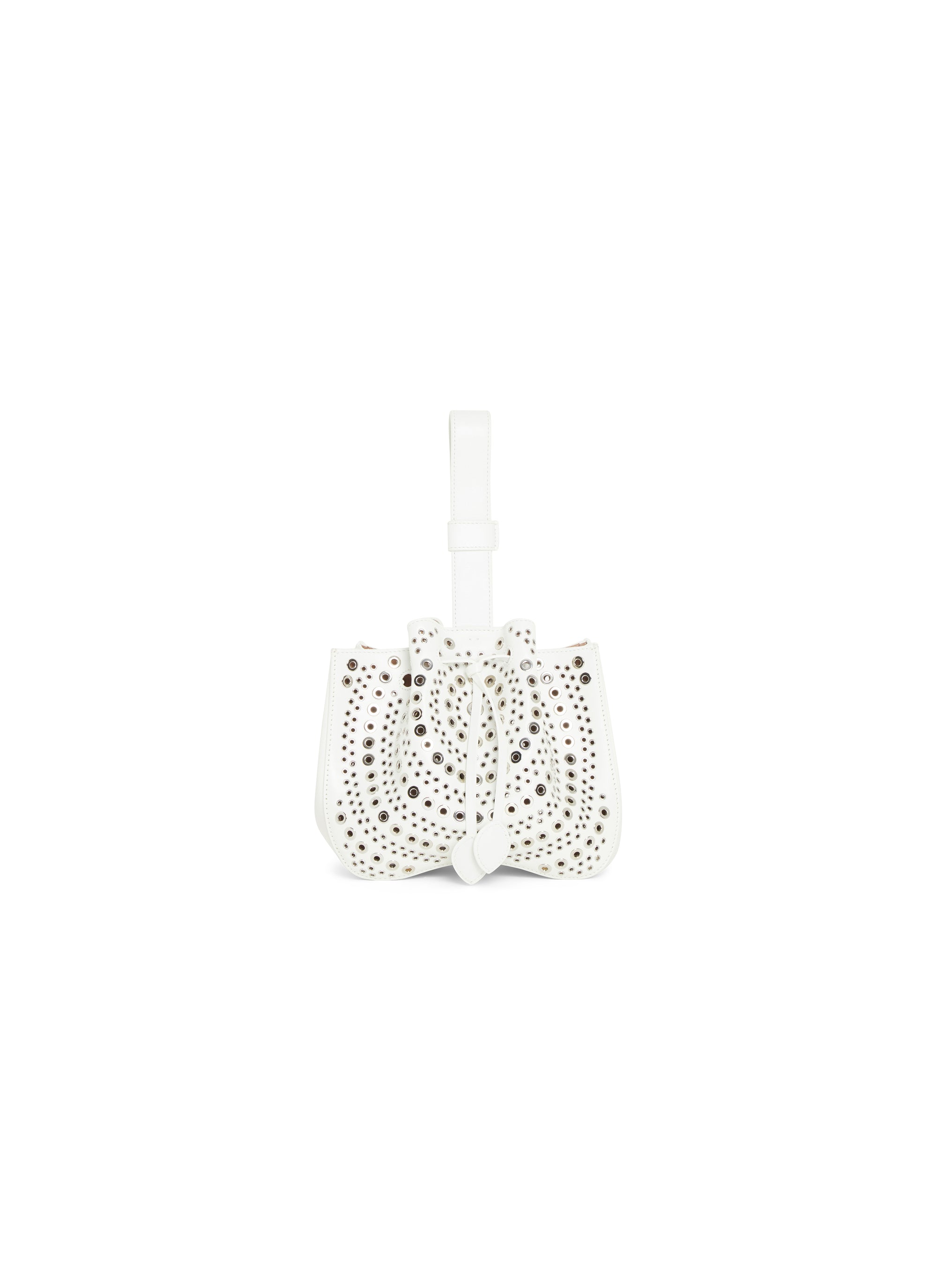 Small eyelet bag in leather - Optic White