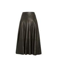 Pleated long skirt in leather - Black