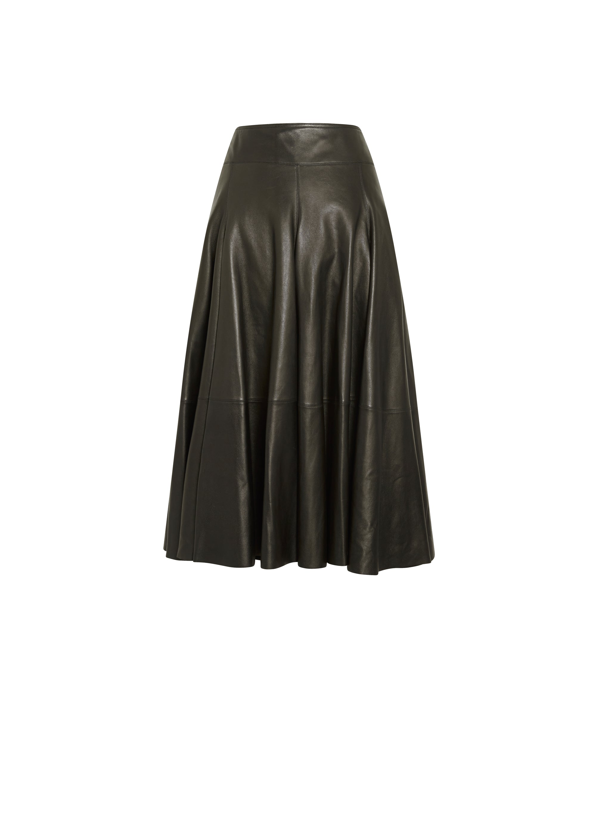 Pleated long skirt in leather - Black
