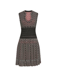Sleeveless wool mats dress - Black & White