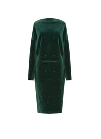 Jersey velvet long sleeve dress - Empire Green