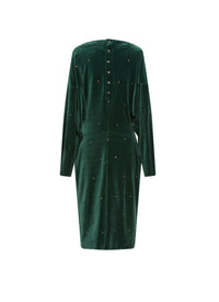 Jersey velvet long sleeve dress - Empire Green
