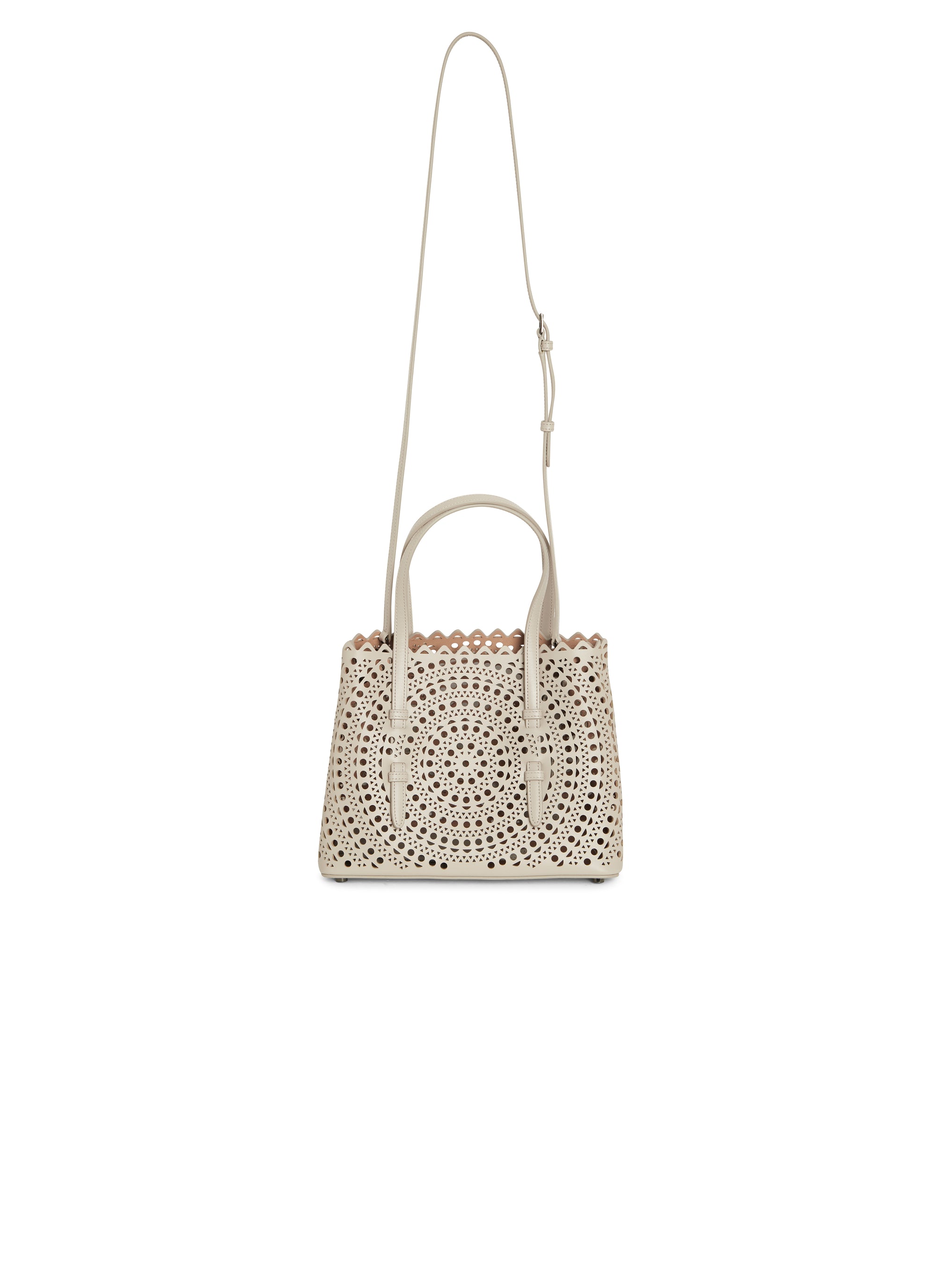 Mina small openwork bag in leather - Pearl