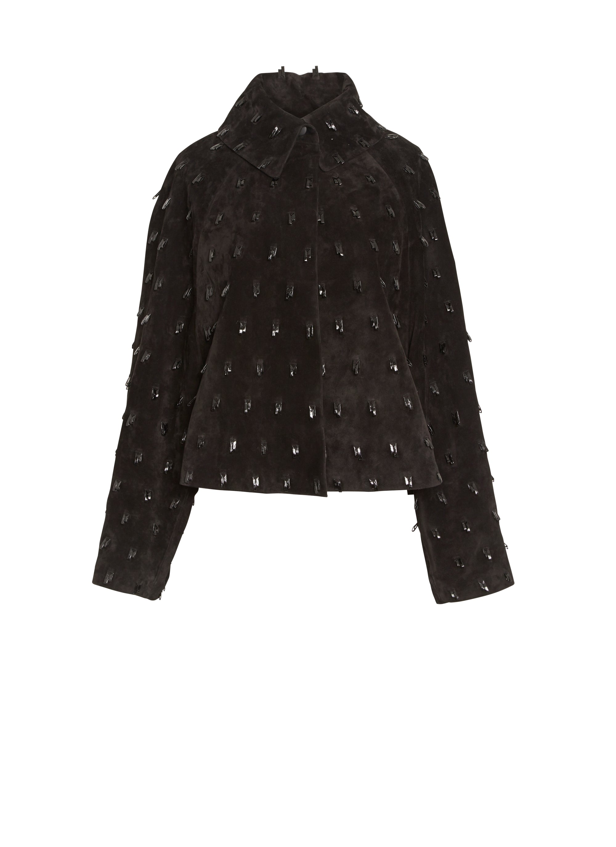 Veste en cuir suede festonnée - Noir