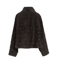 Veste en cuir suede festonnée - Noir