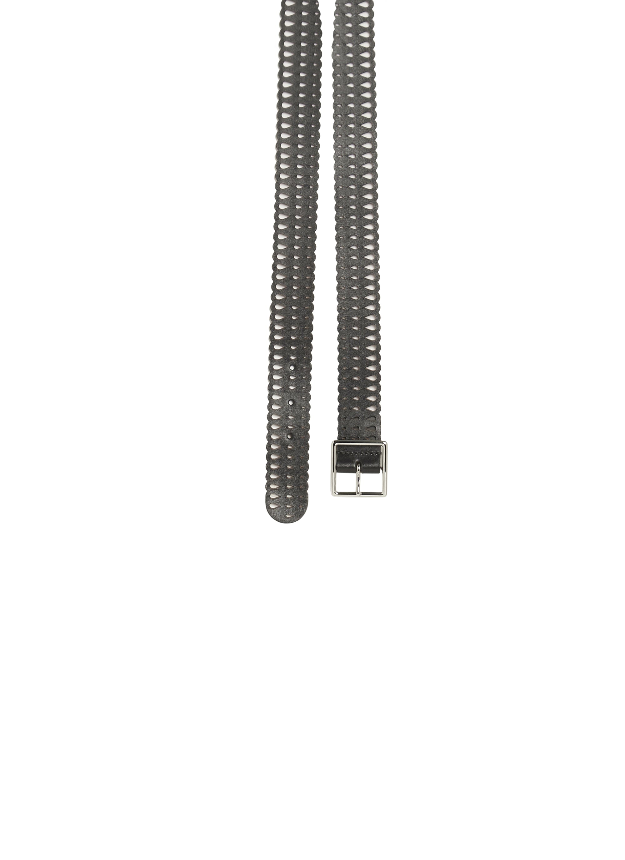 Drop pattern flat belt in leather - Black