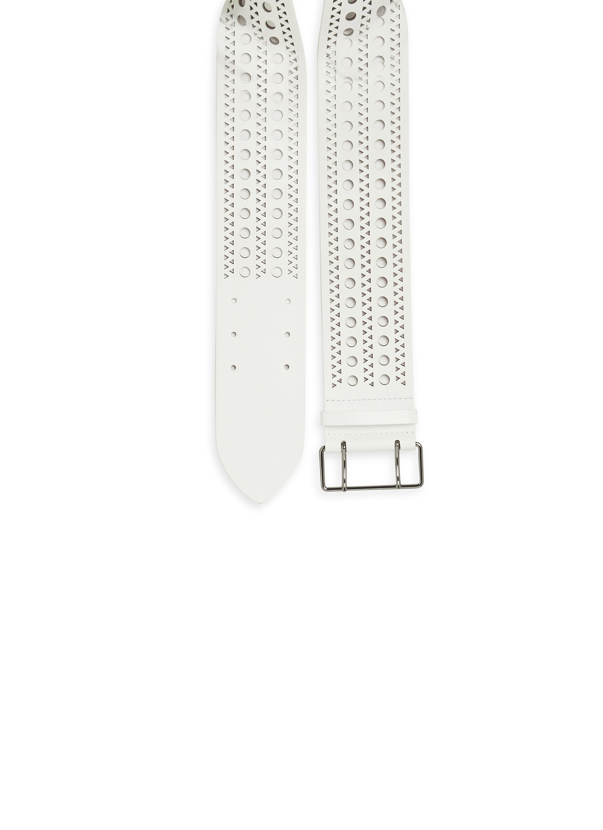 Ceinture plate ajourée en cuir - Blanc Optique