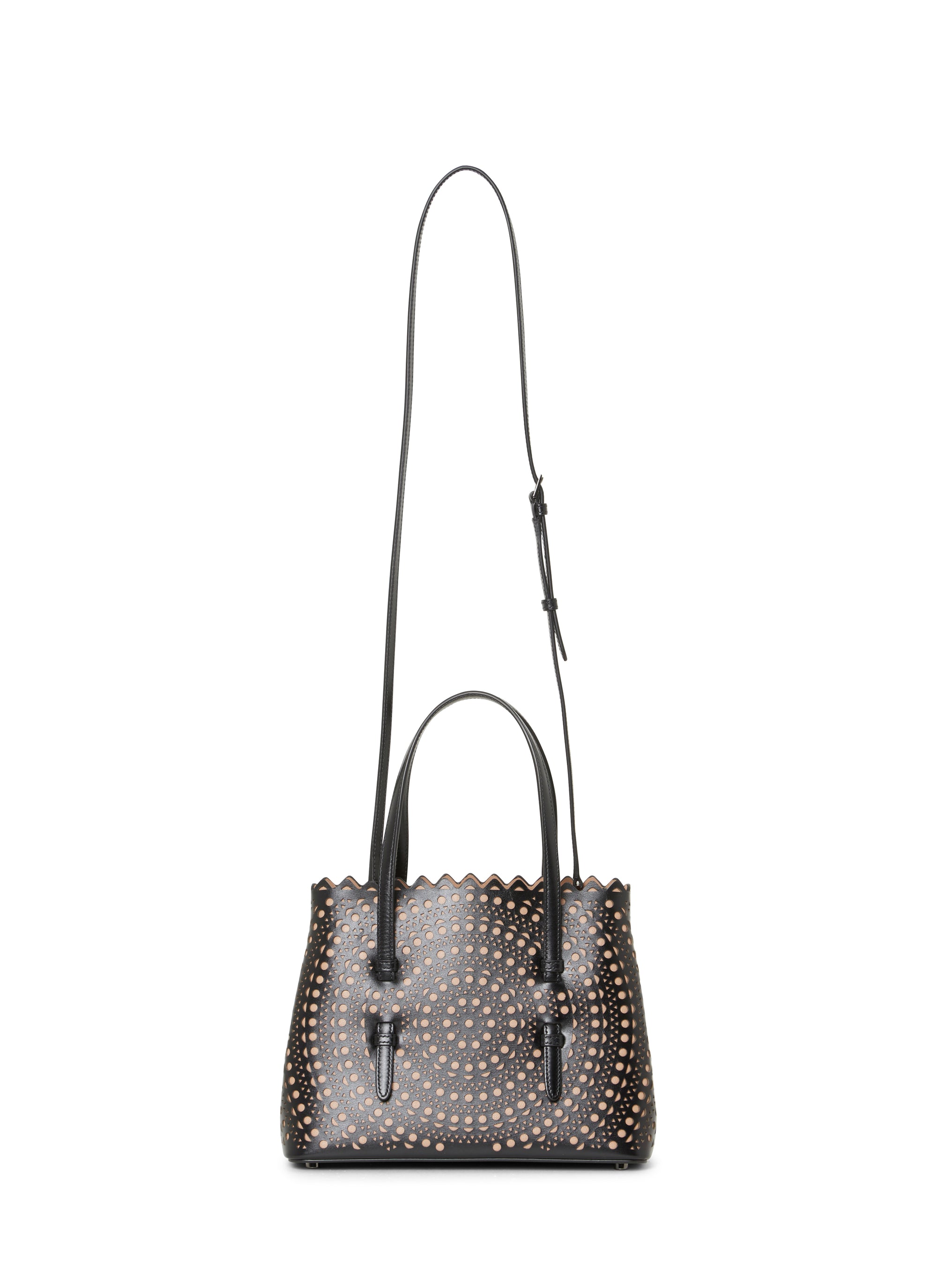 Mina bag with openwork shoulder strap, leather - Black & Sand