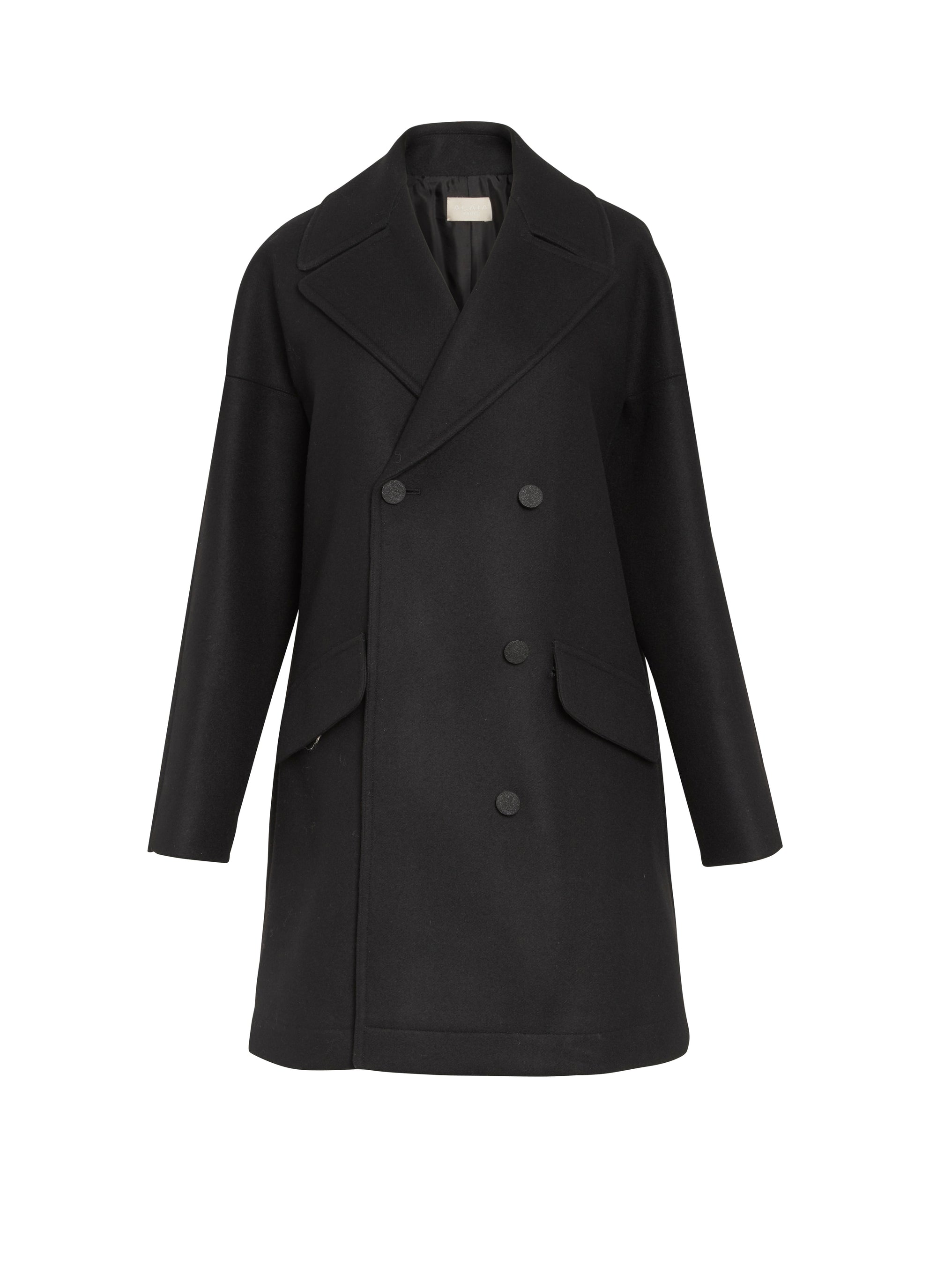 Wool drape pea jacket - Black