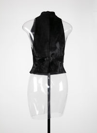 Alligator leather sleeveless waistcoat - Black