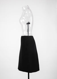 Jupe droite en gabardine de laine - Noir