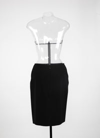 Jupe droite en gabardine de laine - Noir