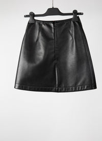 Short leather draped skirt - Black