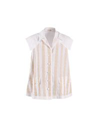 Art Deco short-sleeved shirt - White & Beige