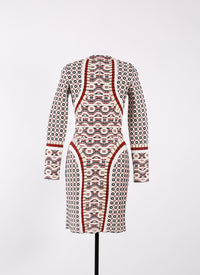 Swahili knitted long-sleeved dress - Black & Garnet
