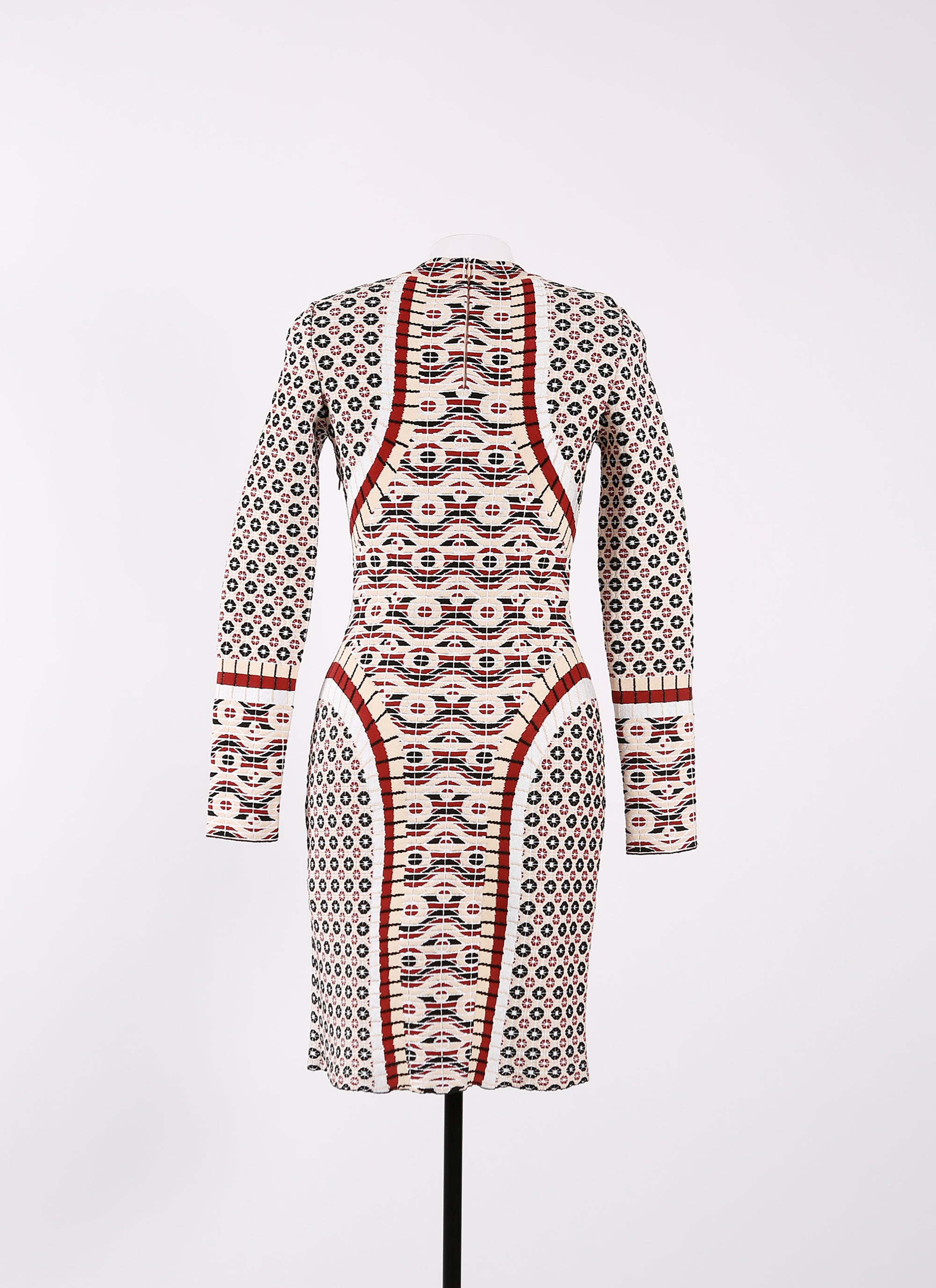 Swahili knitted long-sleeved dress - Black & Garnet