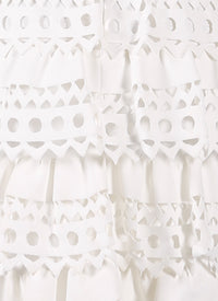 Openwork sleeveless mesh ruffle dress - White