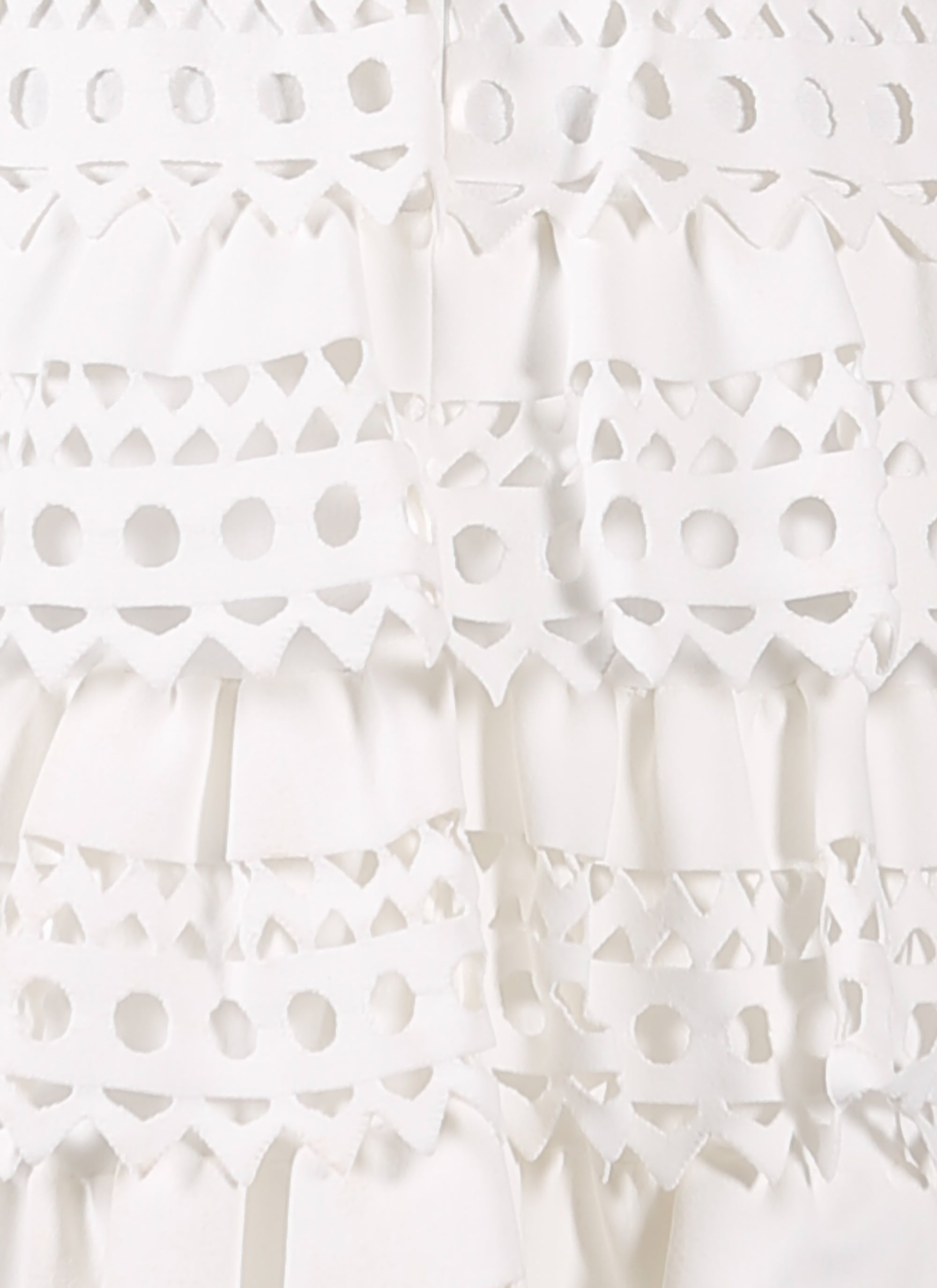 Openwork sleeveless mesh ruffle dress - White