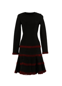 Long-sleeved knitted frise dress - Black & Cherry