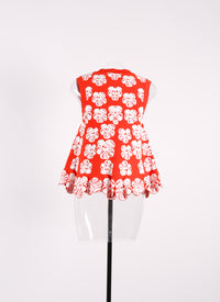 Top sans manches zippé fleurie - Orange & Blanc