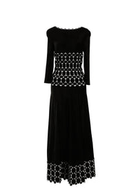Azulejos knitted 3/4 sleeve maxi dress - Black & White
