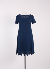 Jamaica knitted short-sleeved dress - Navy