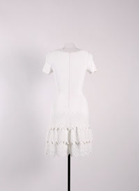 Mesh ruffle short sleeve dress - Optic White