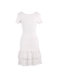 Mesh ruffle short sleeve dress - Optic White