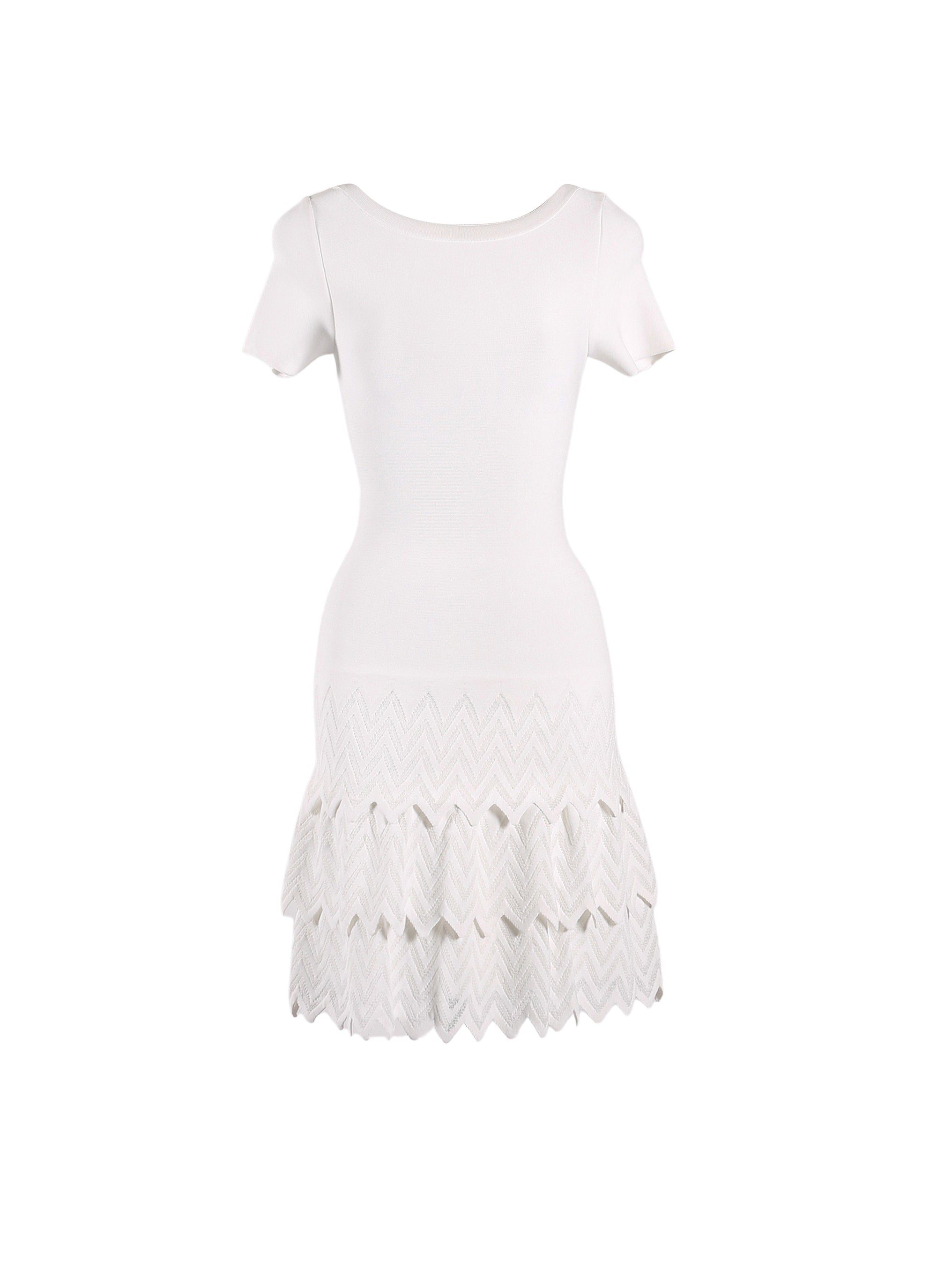 Mesh ruffle short sleeve dress - Optic White