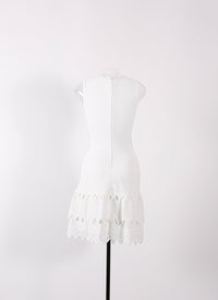 Robe sans manches à volants en maille - Blanc Optique