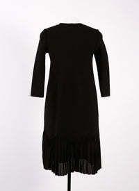 Long-sleeved knitted ruffled short dress - Black