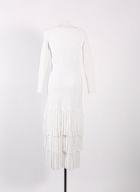 Robe à manches longues à volants en maille - Blanc Optique