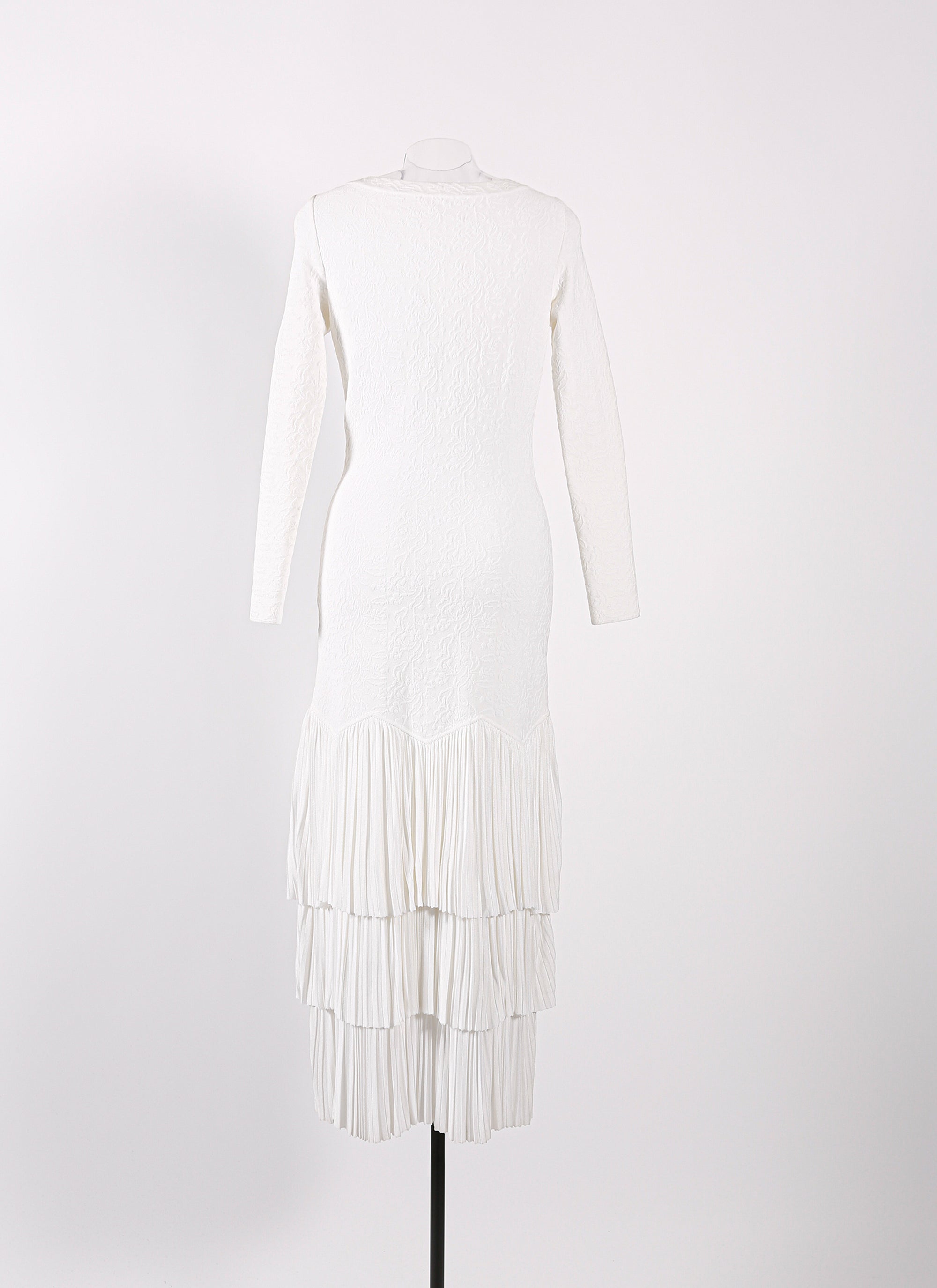 Robe à manches longues à volants en maille - Blanc Optique