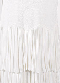 Robe à manches longues à volants en maille - Blanc Optique