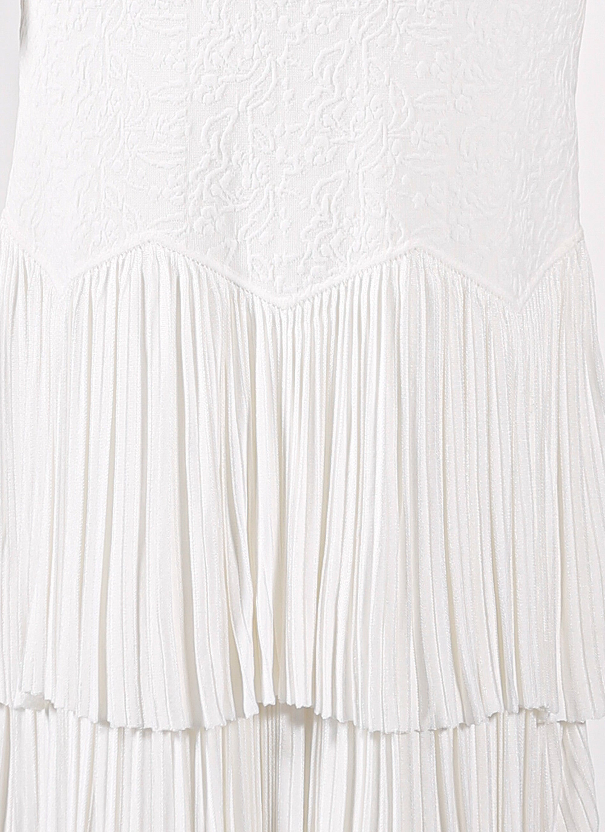 Robe à manches longues à volants en maille - Blanc Optique