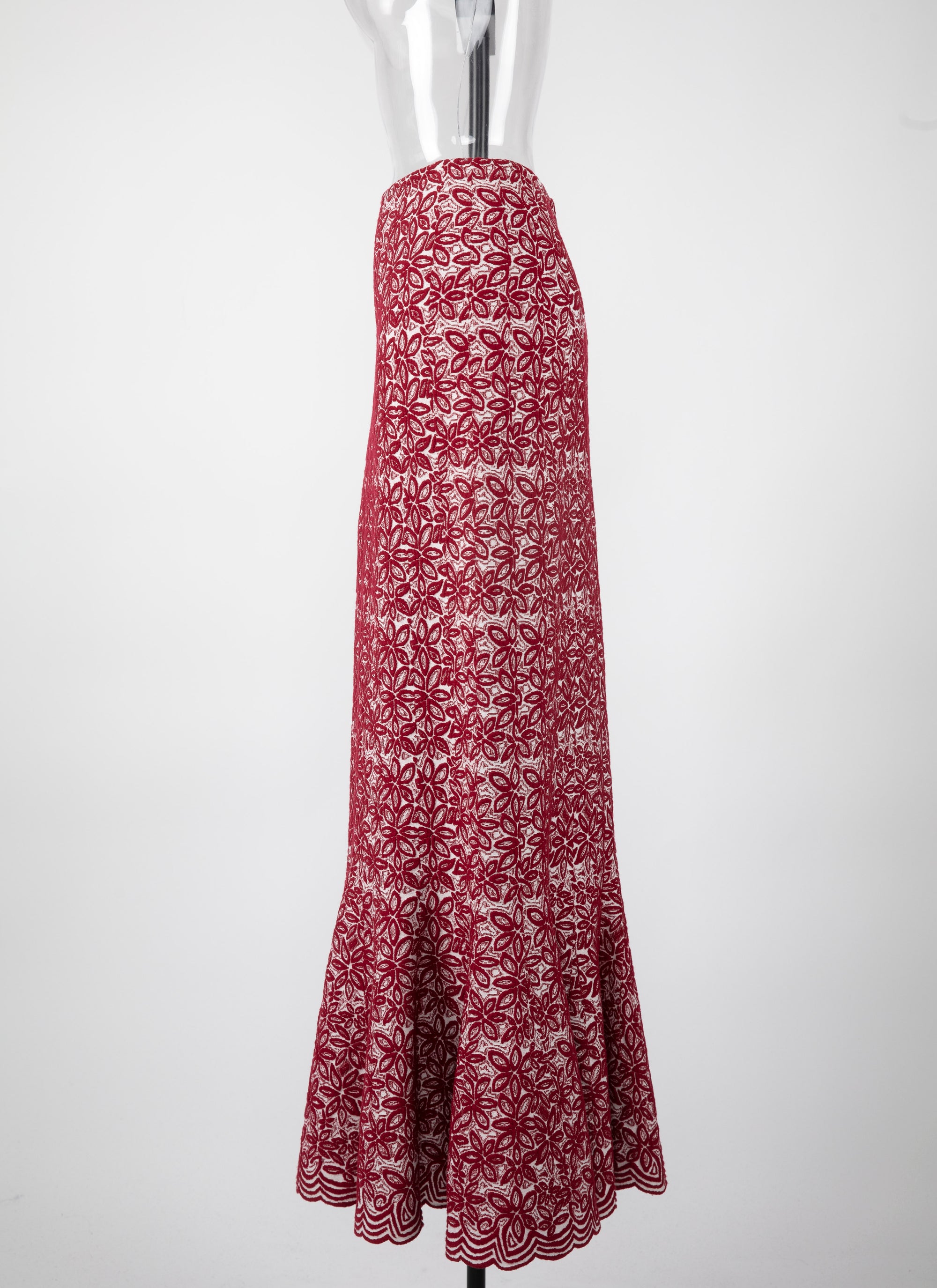 Jupe longue Adenium en laine - Blanc & Rouge