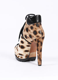 Bottines à plateforme à imprimé léopard en cuir - Naturel & Noir