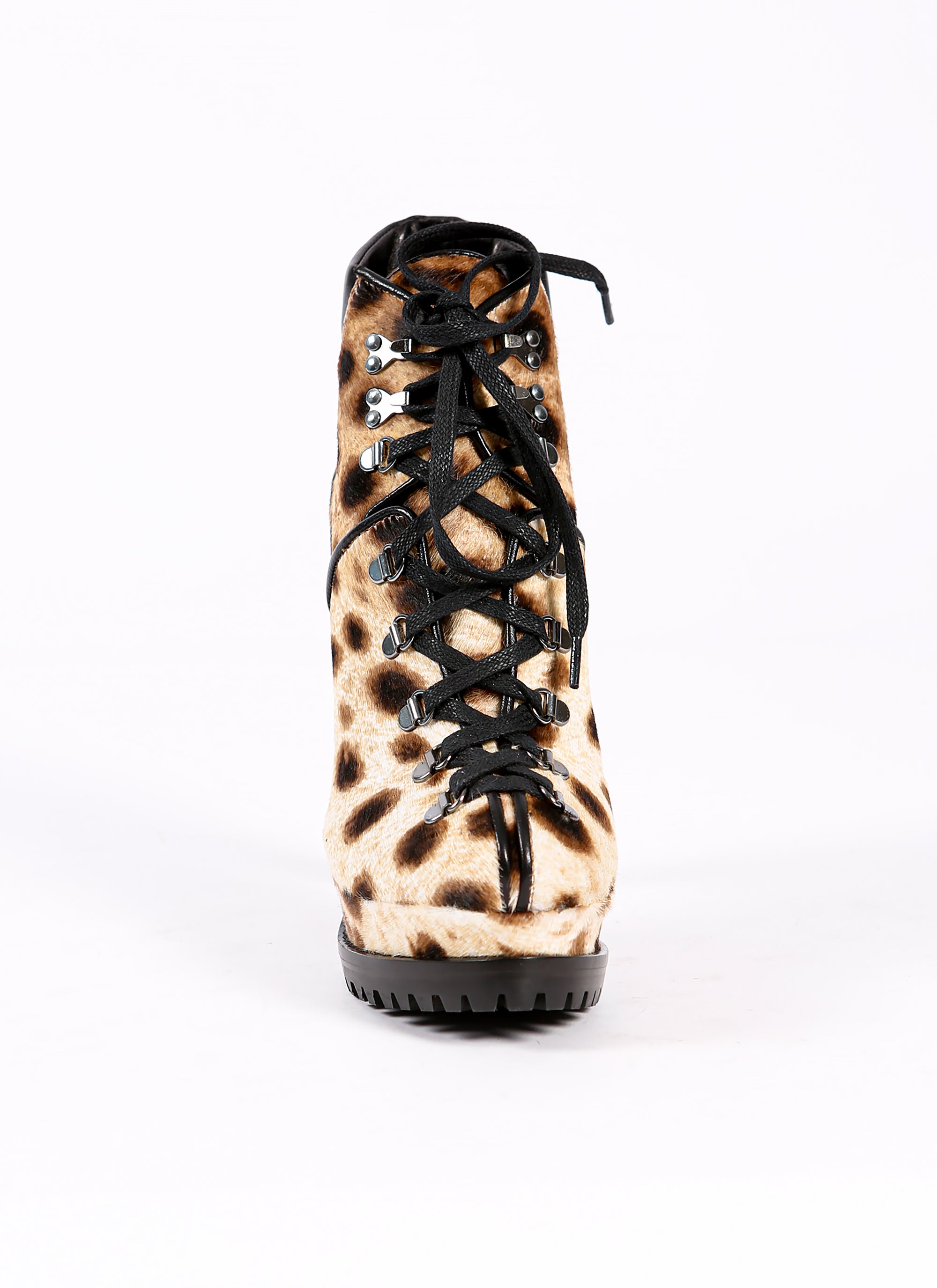 Bottines à plateforme à imprimé léopard en cuir - Naturel & Noir
