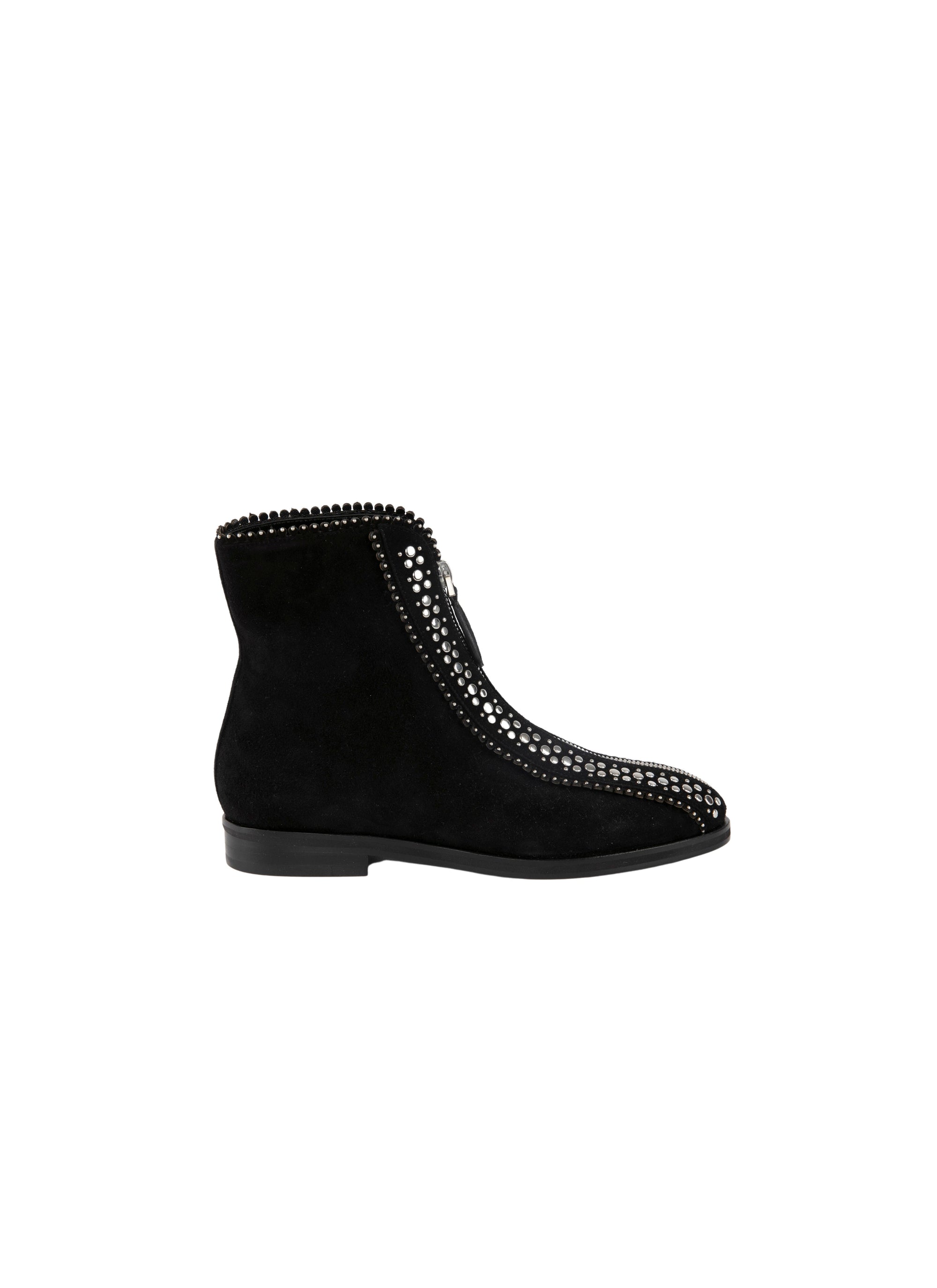 Bottines plates cloutées en cuir - Noir