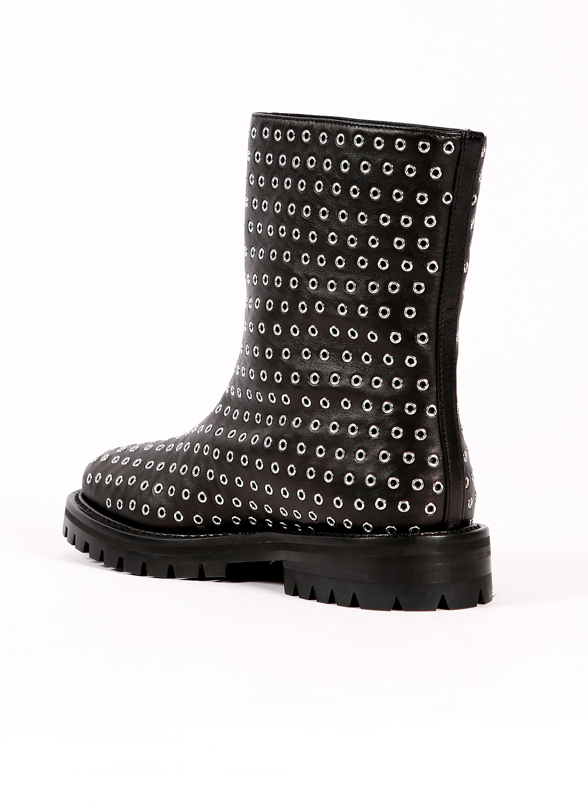 Eyelet platform boots in leather - Black